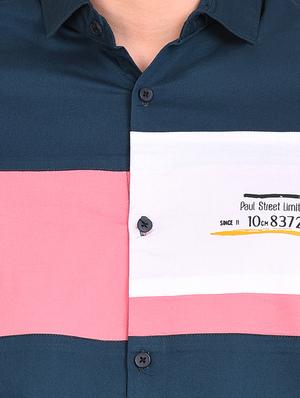 navy blue color block casual shirt - 17646878 - Standard Image - 5