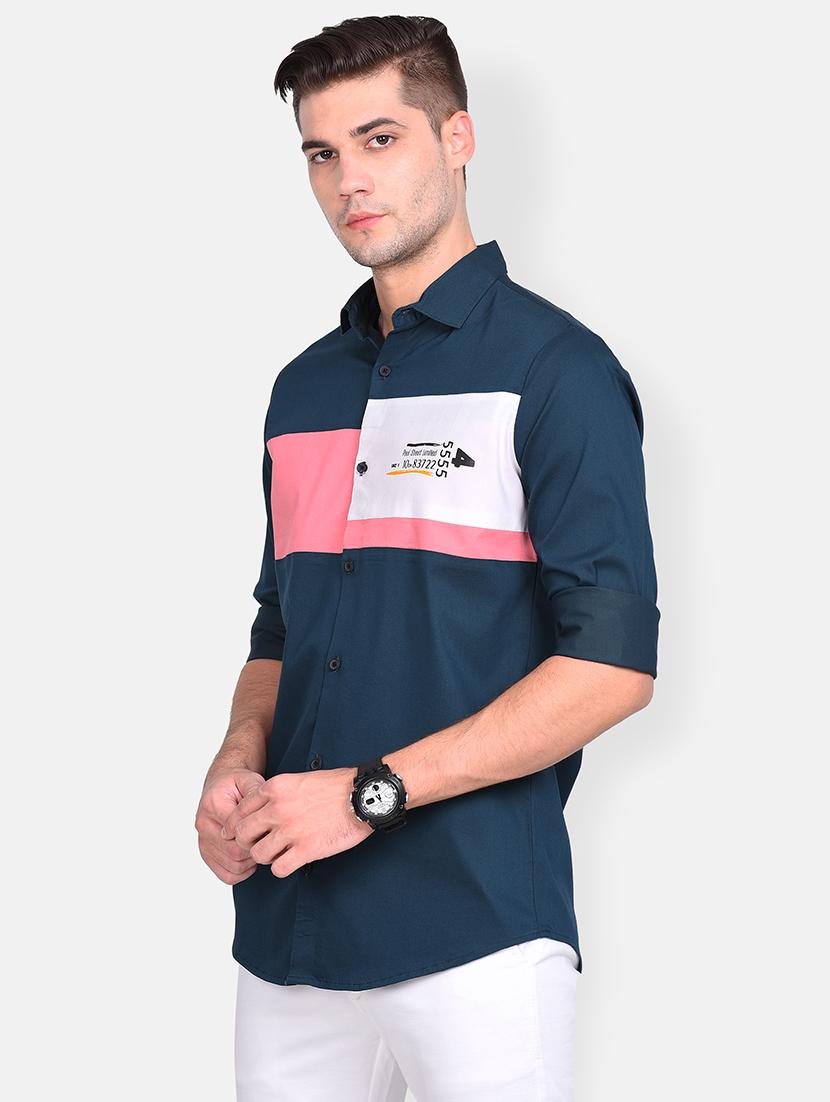 navy blue color block casual shirt - 17646878 - Zoom Image - 2