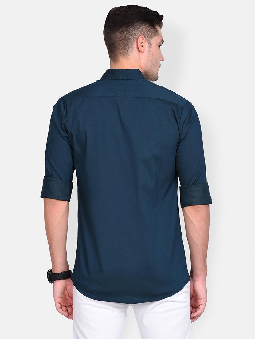 navy blue color block casual shirt - 17646878 - Zoom Image - 3