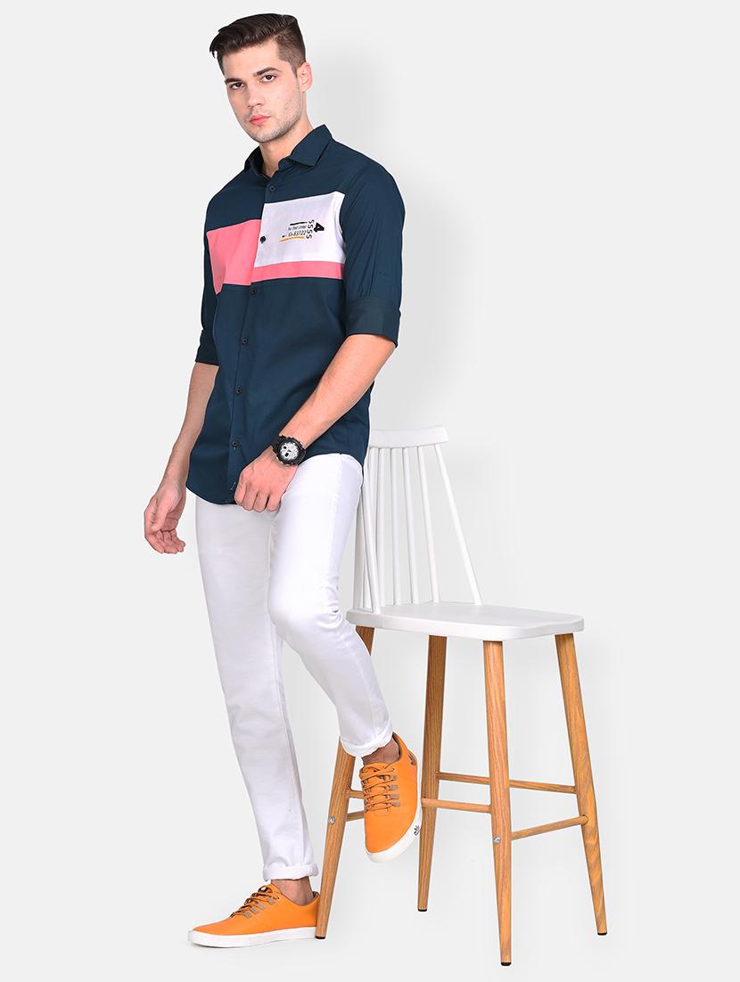 navy blue color block casual shirt - 17646878 - Zoom Image - 4