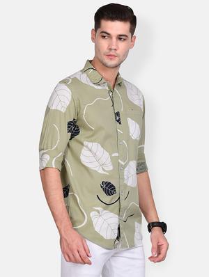 olive green printed casual shirt - 17646884 - Standard Image - 2
