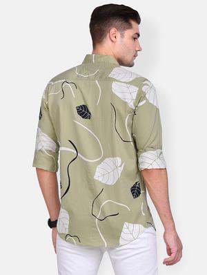 olive green printed casual shirt - 17646884 - Standard Image - 3