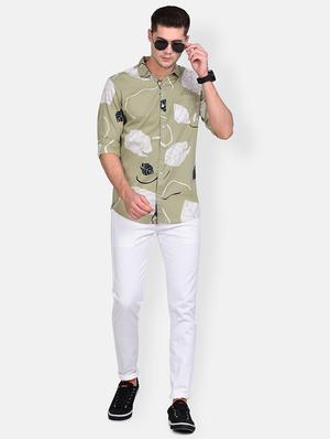 olive green printed casual shirt - 17646884 - Standard Image - 4