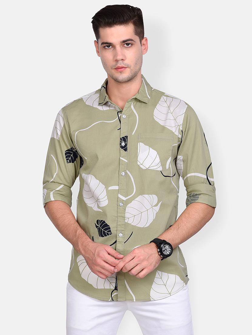 olive green printed casual shirt - 17646884 - Zoom Image - 1