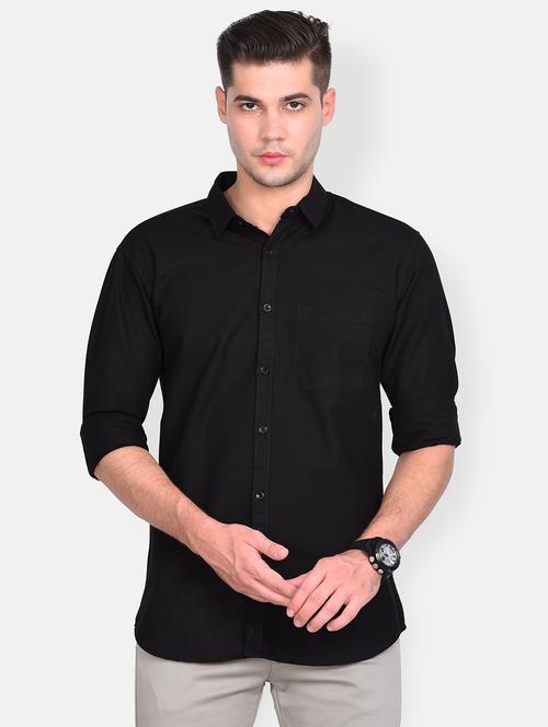 black solid linen casual shirt - 17646897 - Standard Image - 1