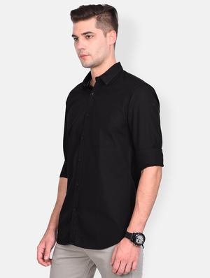 black solid linen casual shirt - 17646897 - Standard Image - 2