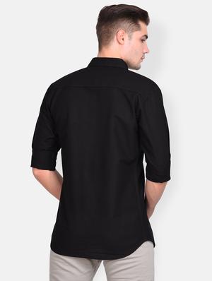 black solid linen casual shirt - 17646897 - Standard Image - 3