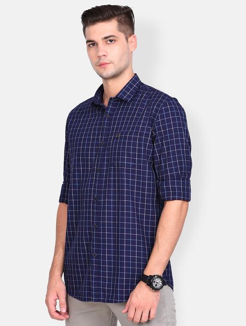navy blue checkered casual shirt - 17646921 - Standard Image - 1