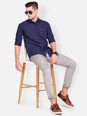 navy blue checkered casual shirt - 17646921 - Standard Image - 3
