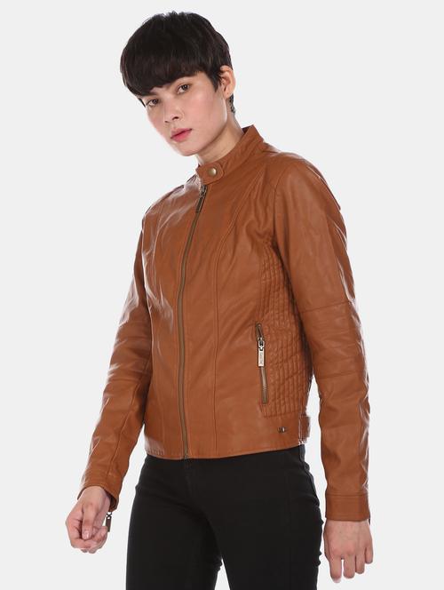brown leatherette bomberbiker jacket - 17647235 - Very Small Image - 1