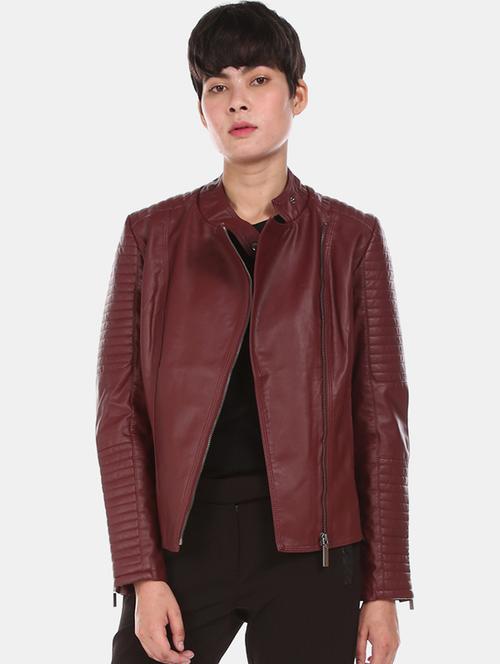 red leatherette bomberbiker jacket - 17647236 - Standard Image - 1