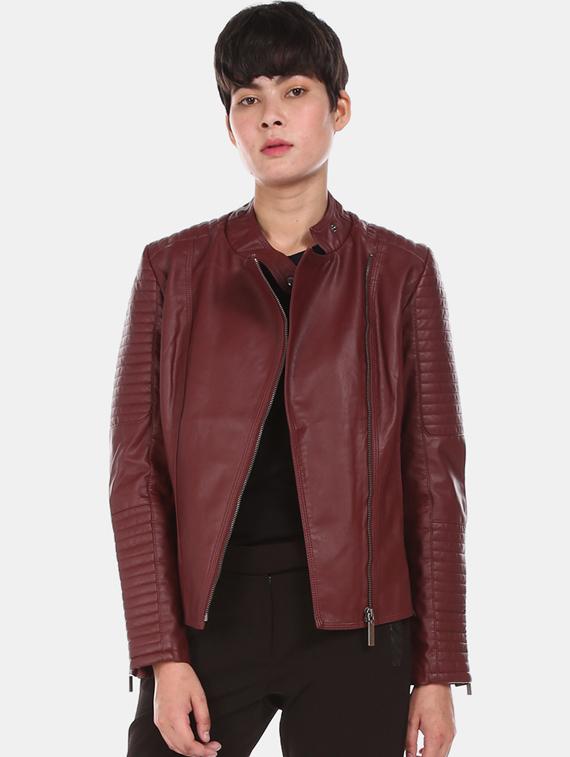 red leatherette bomberbiker jacket - 17647236 - Zoom Image - 1