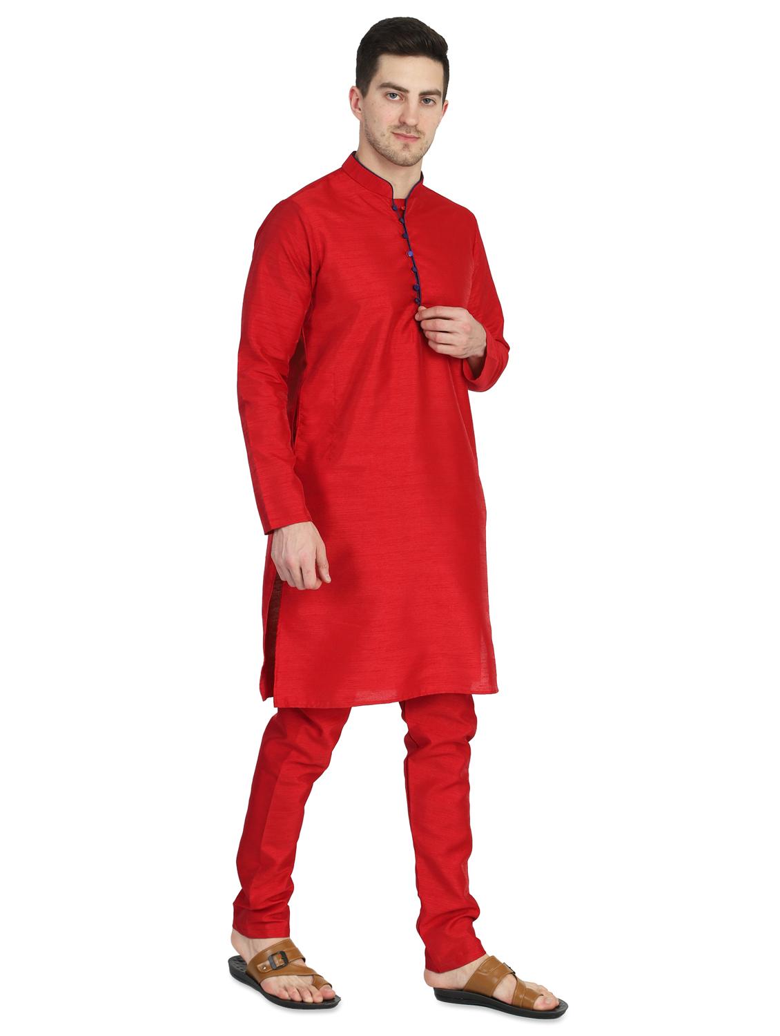 red solid kurta pyjama ethnic wear set - 17647241 - Zoom Image - 2