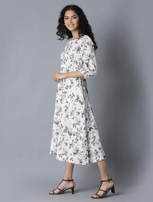 round neck floral fit & flare dress - 17649394 - Standard Image - 2