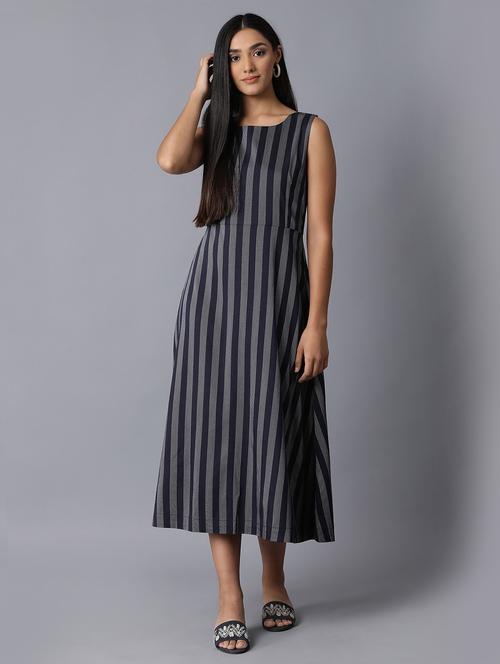 round neck striped a-line dress - 17649396 - Standard Image - 1