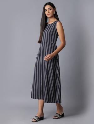 round neck striped a-line dress - 17649396 - Standard Image - 2