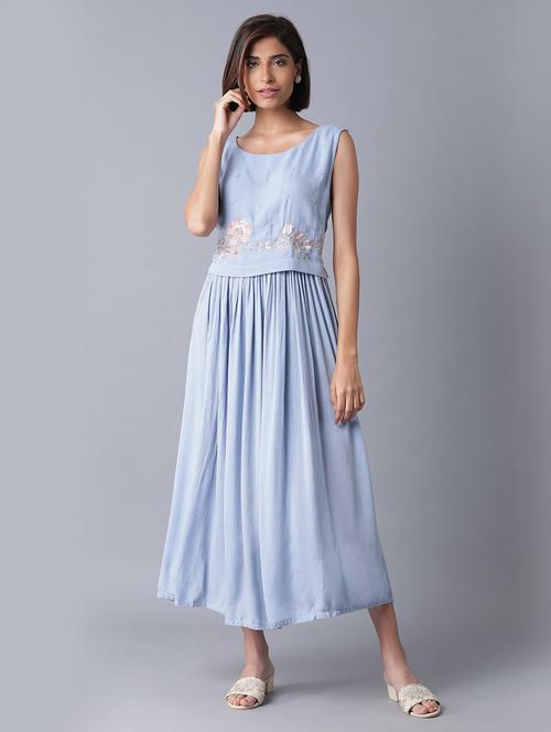 round neck gathered dress - 17649449 - Standard Image - 1