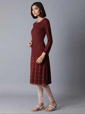 maroon straight kurta - 17649461 - Standard Image - 3