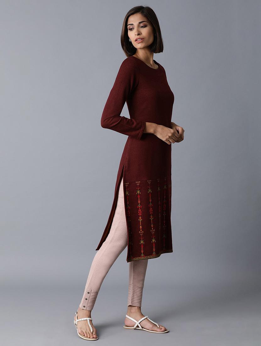 maroon straight kurta - 17649461 - Zoom Image - 2