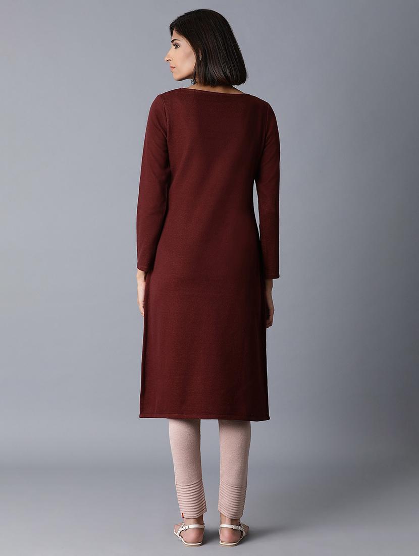 maroon straight kurta - 17649461 - Zoom Image - 4