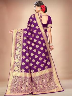 jacquard banarasi saree with blouse - 17649620 - Standard Image - 2