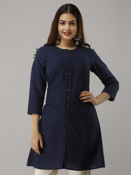 navy blue cotton regular tunic - 17649917 - Standard Image - 1