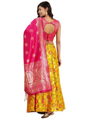 yellow silk flared lehenga - 17649984 - Standard Image - 2