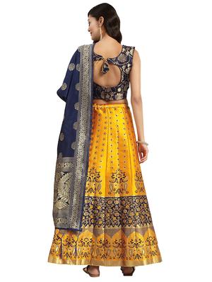 yellow silk flared lehenga - 17649986 - Standard Image - 2
