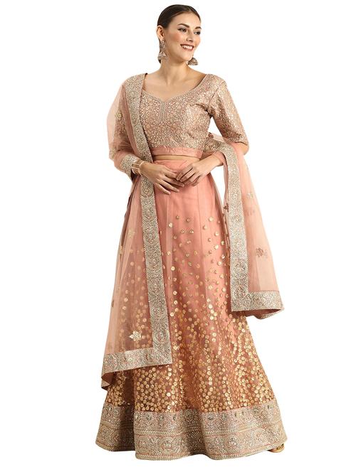 peach net flared lehenga - 17649990 - Standard Image - 1