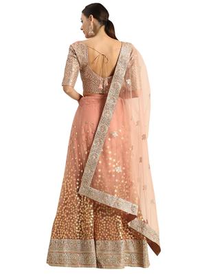 peach net flared lehenga - 17649990 - Standard Image - 2