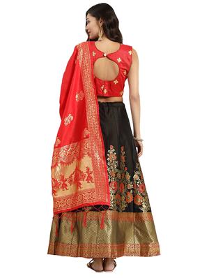 black silk flared lehenga - 17649992 - Standard Image - 2