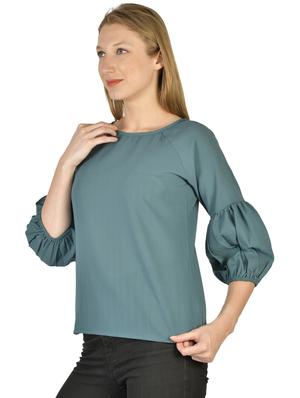 round neck puff sleeves top - 17650089 - Standard Image - 2