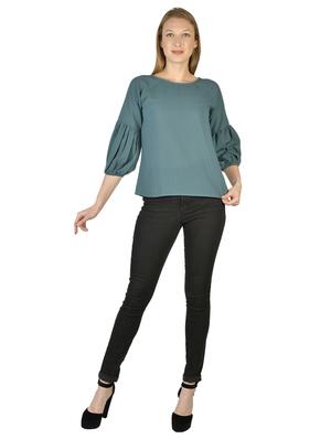 round neck puff sleeves top - 17650089 - Standard Image - 4