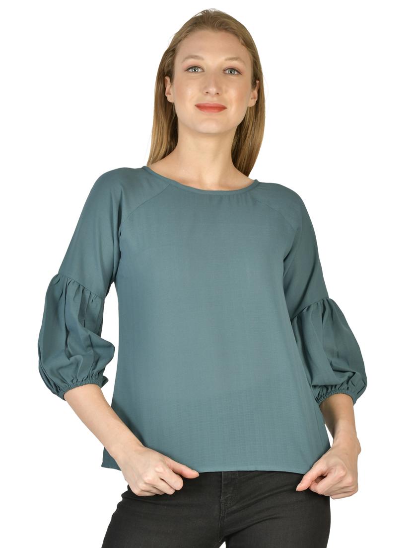 round neck puff sleeves top - 17650089 - Zoom Image - 1