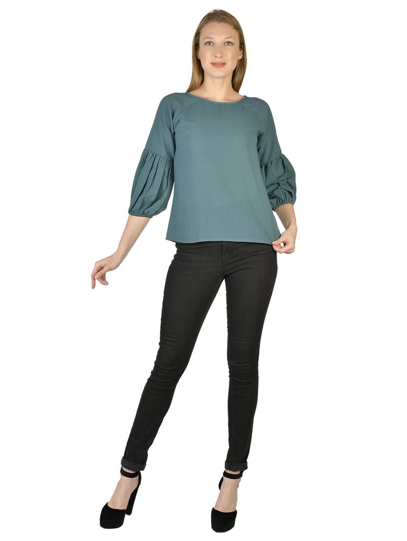 round neck puff sleeves top - 17650089 - Zoom Image - 4