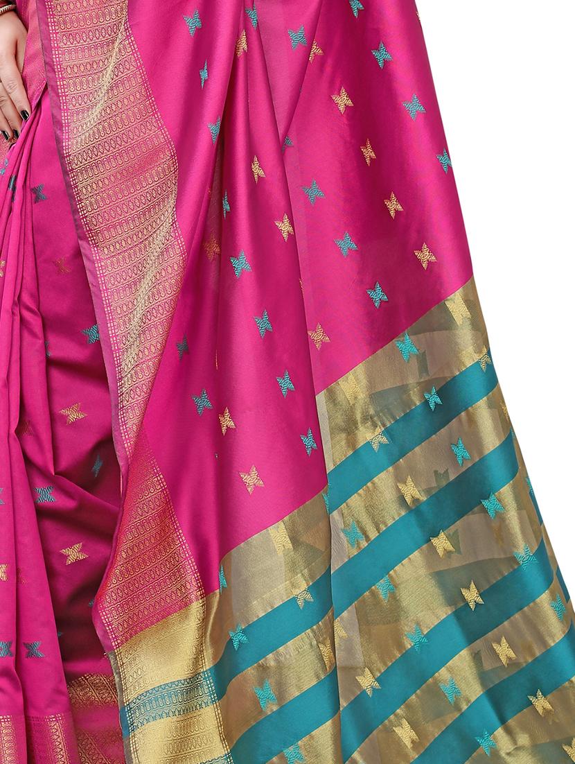 ethnic motifs woven saree with blouse - 17650168 - Zoom Image - 4