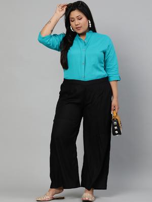 black rayon straight palazzo - 17650191 - Standard Image - 4