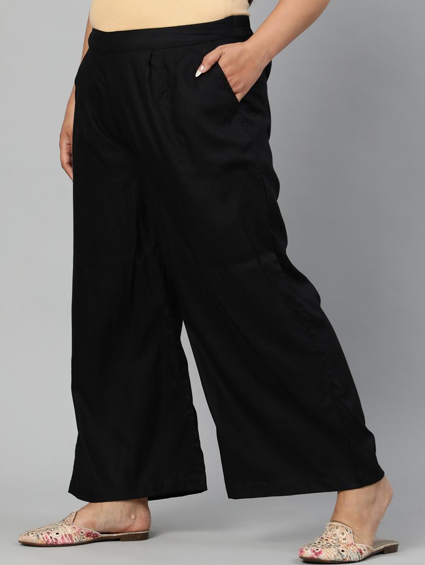 black rayon straight palazzo - 17650191 - Zoom Image - 2