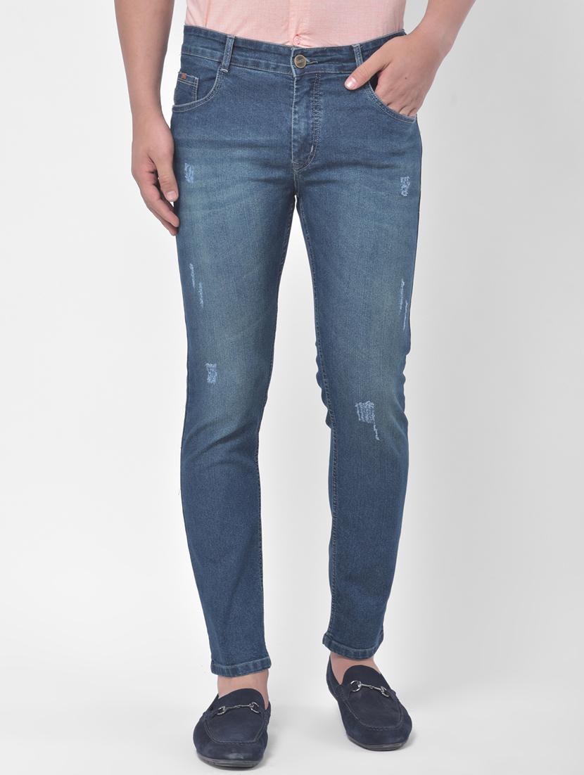 blue light washed ripped denim jeans - 17650223 - Zoom Image - 1