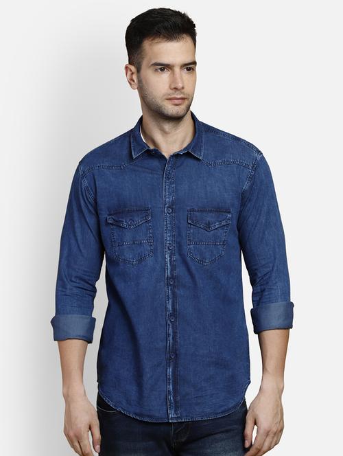 dark blue solid casual shirt - 17650349 - Very Small Image - 1