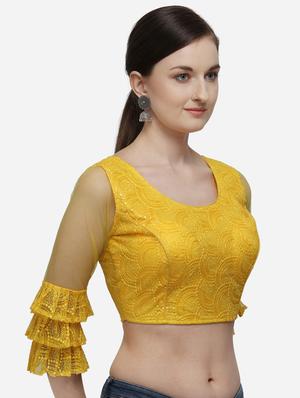 yellow net embroidered blouse - 17651157 - Standard Image - 2