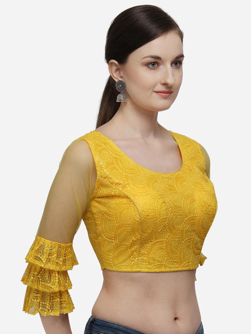 yellow net embroidered blouse - 17651157 - Zoom Image - 2