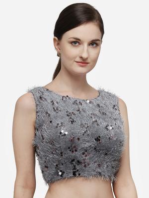 grey silk solid blouse - 17651160 - Standard Image - 2
