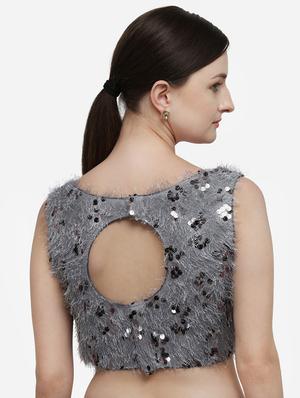 grey silk solid blouse - 17651160 - Standard Image - 3