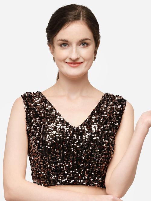 brown velvet solid blouse - 17651165 - Standard Image - 1
