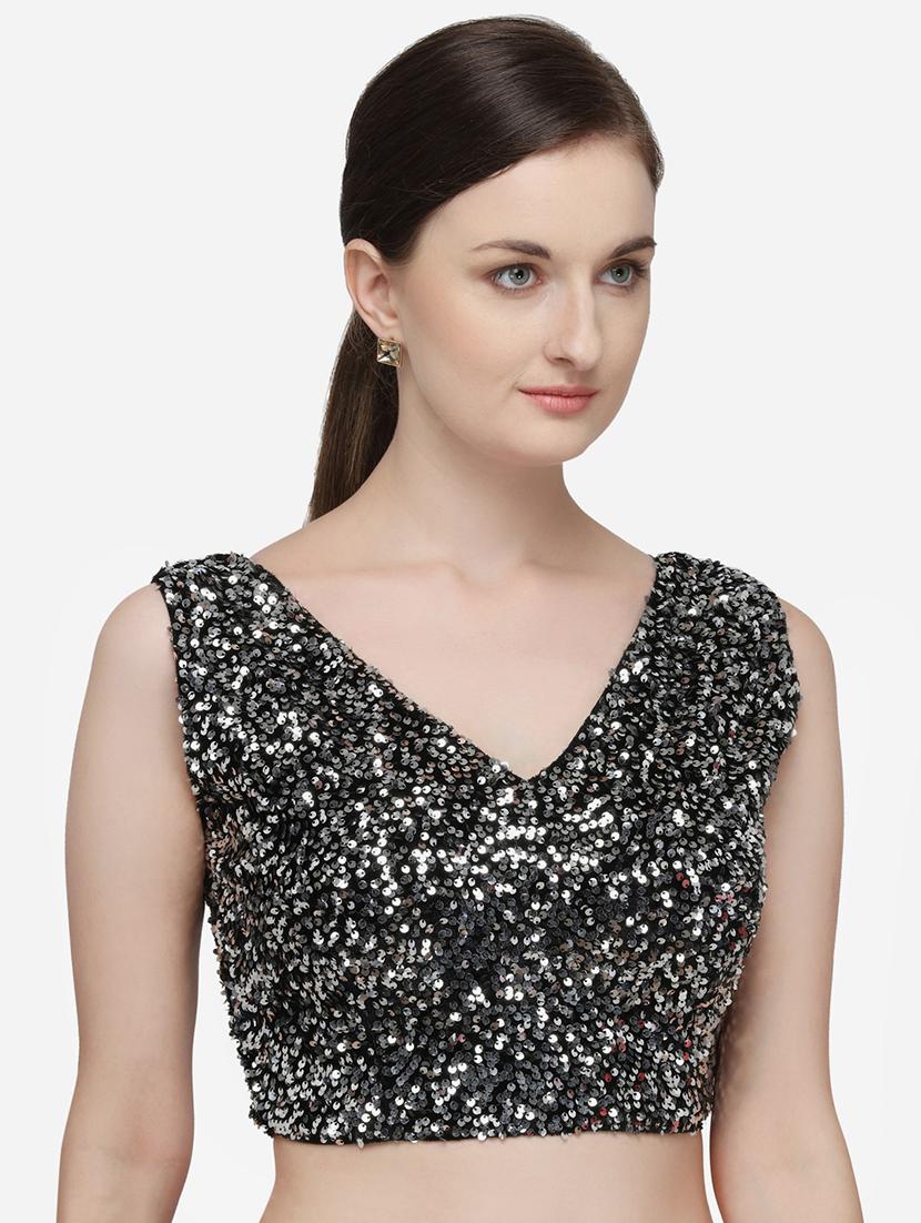 silver velvet solid blouse - 17651172 - Zoom Image - 2