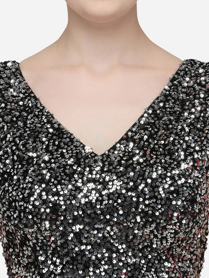 silver velvet solid blouse - 17651172 - Zoom Image - 4