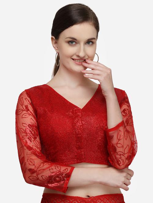 red georgette embroidered blouse - 17651177 - Standard Image - 1