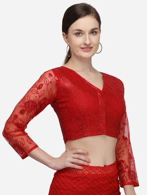 red georgette embroidered blouse - 17651177 - Standard Image - 2