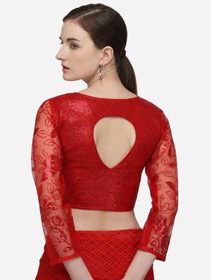 red georgette embroidered blouse - 17651177 - Standard Image - 3